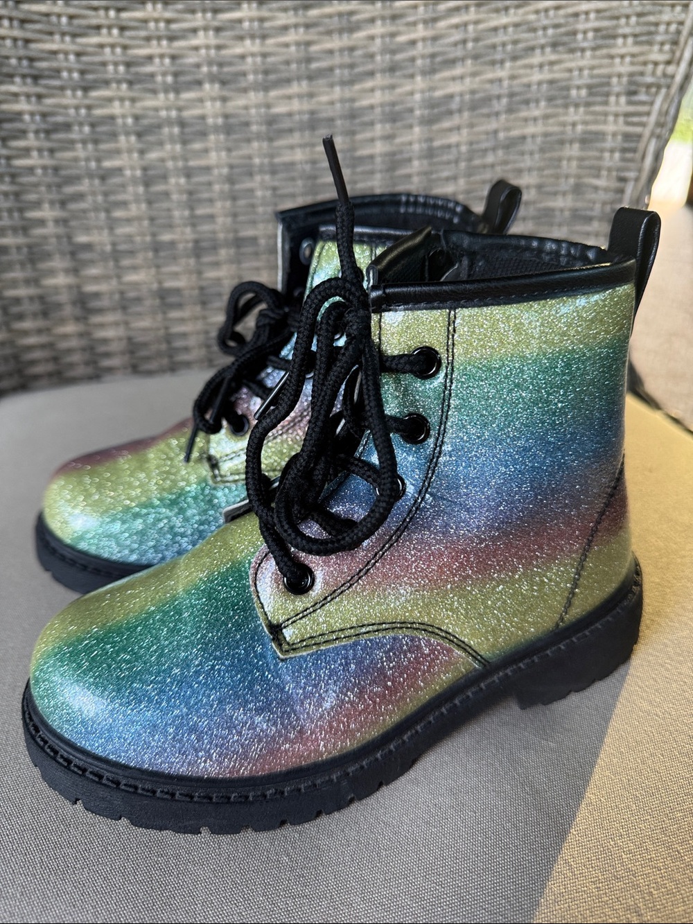 Marie Nicole Kids Rainbow Glitter Lace-Up Boots- Shimmer &Shine
